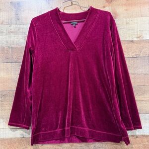 Talbots Burgundy Velvet V-Neck Top Size XL